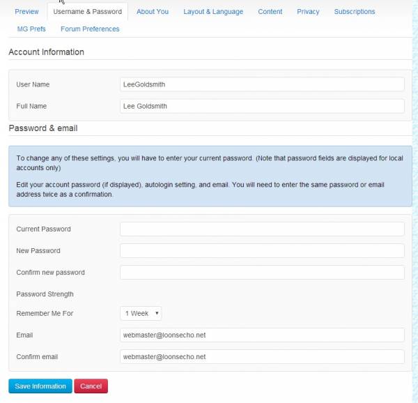 UserName/Password Tab